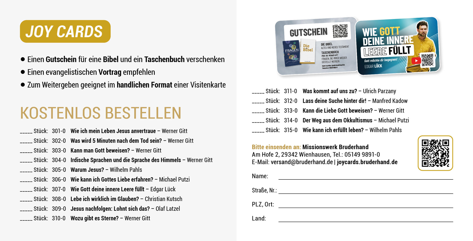 Joy Cards – Bestellkarte